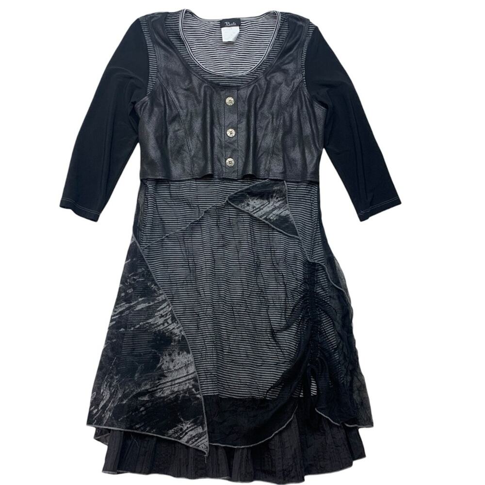 Bali size 6 small y2k dress artsy patchwork boho unique Black White mesh vest hi